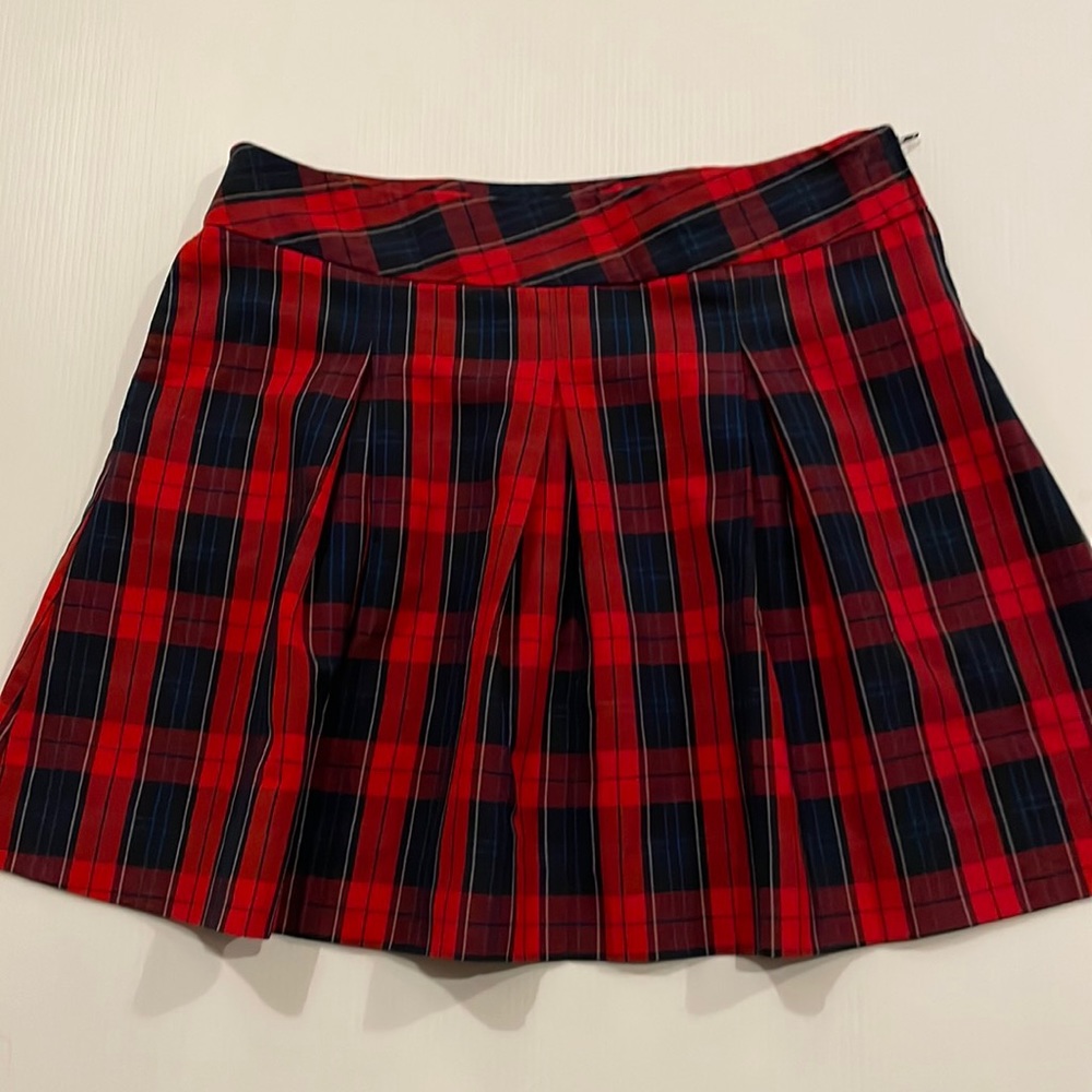 Academia school uniform pleated skirt, red and blue plaid, size 14H